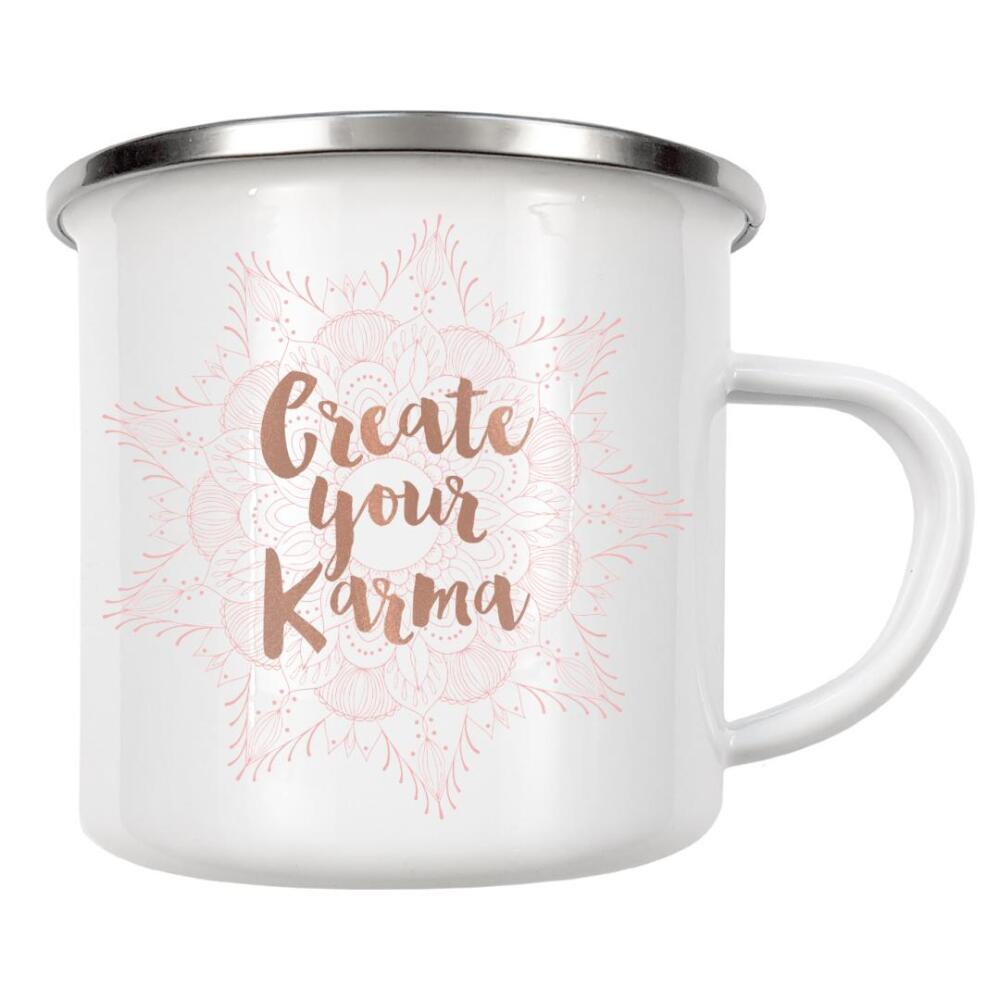 Emaille Tasse "Create your Karma" artboxONE - Typografie - Mandala,Yoga,Geometry,Geometric,Love,Calligraphy,Pink,Typography,Karma
