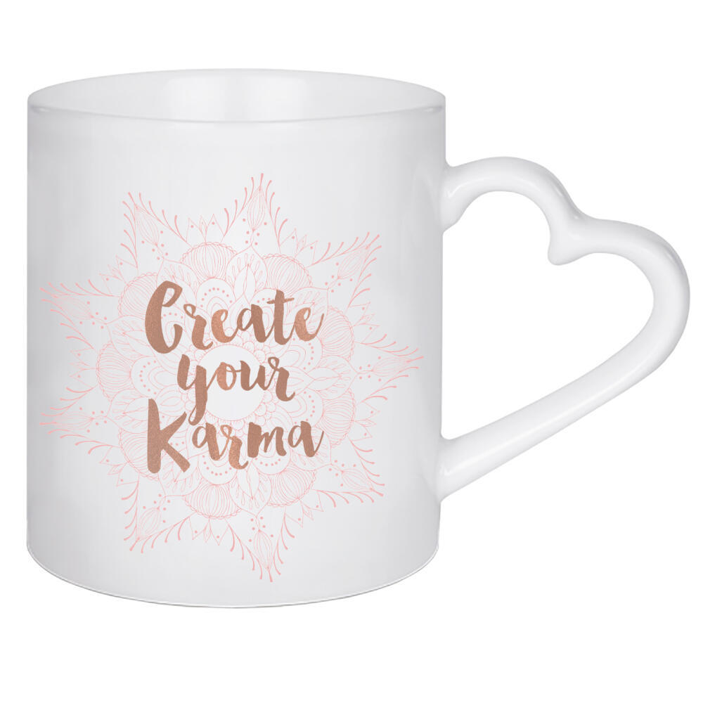 Herztasse "Create your Karma" artboxONE - Typografie - Mandala,Yoga,Geometry,Geometric,Love,Calligraphy,Pink,Typography,Karma