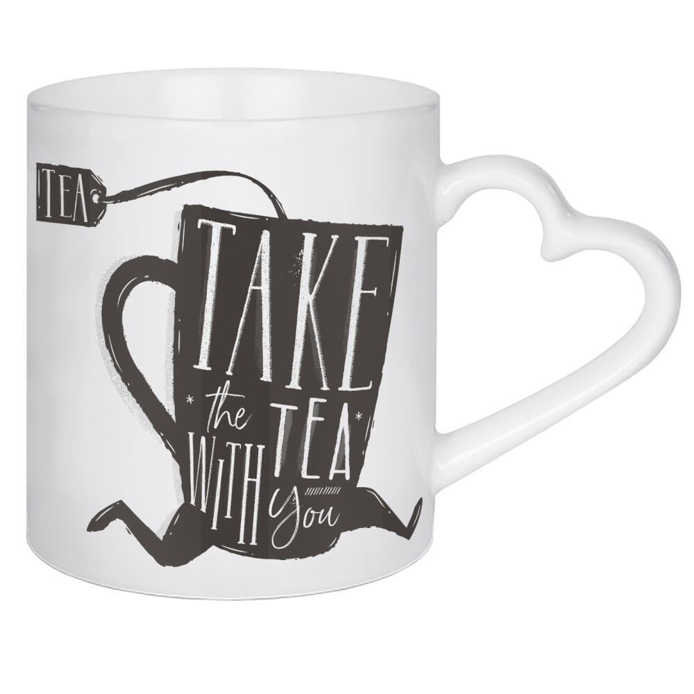 Herztasse "Take cup of tea with you" artboxONE - Essen & Trinken - Drink,Illustration,Graphic,Morning,Retro,Cafe,Cup,Mug,Vintage,Old,Dirty,Tea