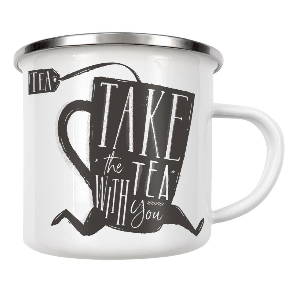 Emaille Tasse "Take cup of tea with you" artboxONE - Essen & Trinken - Drink,Illustration,Graphic,Morning,Retro,Cafe,Cup,Mug,Vintage,Old,Dirty,Tea