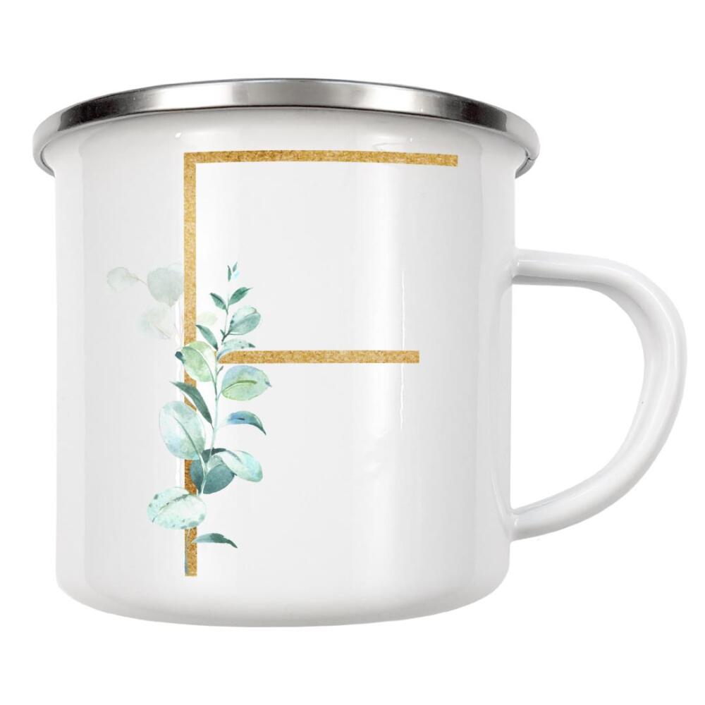 Emaille Tasse "Eucalyptus Alphabet - F" artboxONE - Buchstaben / F - Eucalyptus-alphabet,Buchstabe-f,Abc,F,Buchstabe,Eukalyptus,Alphabet