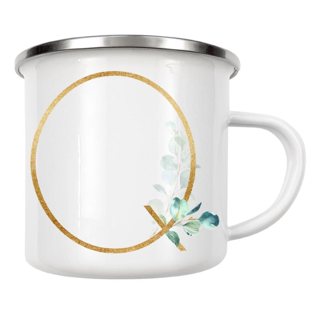 Emaille Tasse "Eucalyptus Alphabet - Q" artboxONE - Buchstaben / Q - Eucalyptus-alphabet,Buchstabe-q,Abc,Q,Buchstabe,Eukalyptus,Alphabet