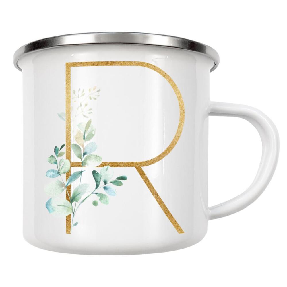 Emaille Tasse "Eucalyptus Alphabet - R" artboxONE - Buchstaben / R - Eucalyptus-alphabet,Buchstabe-r,Abc,R,Buchstabe,Eukalyptus,Alphabet