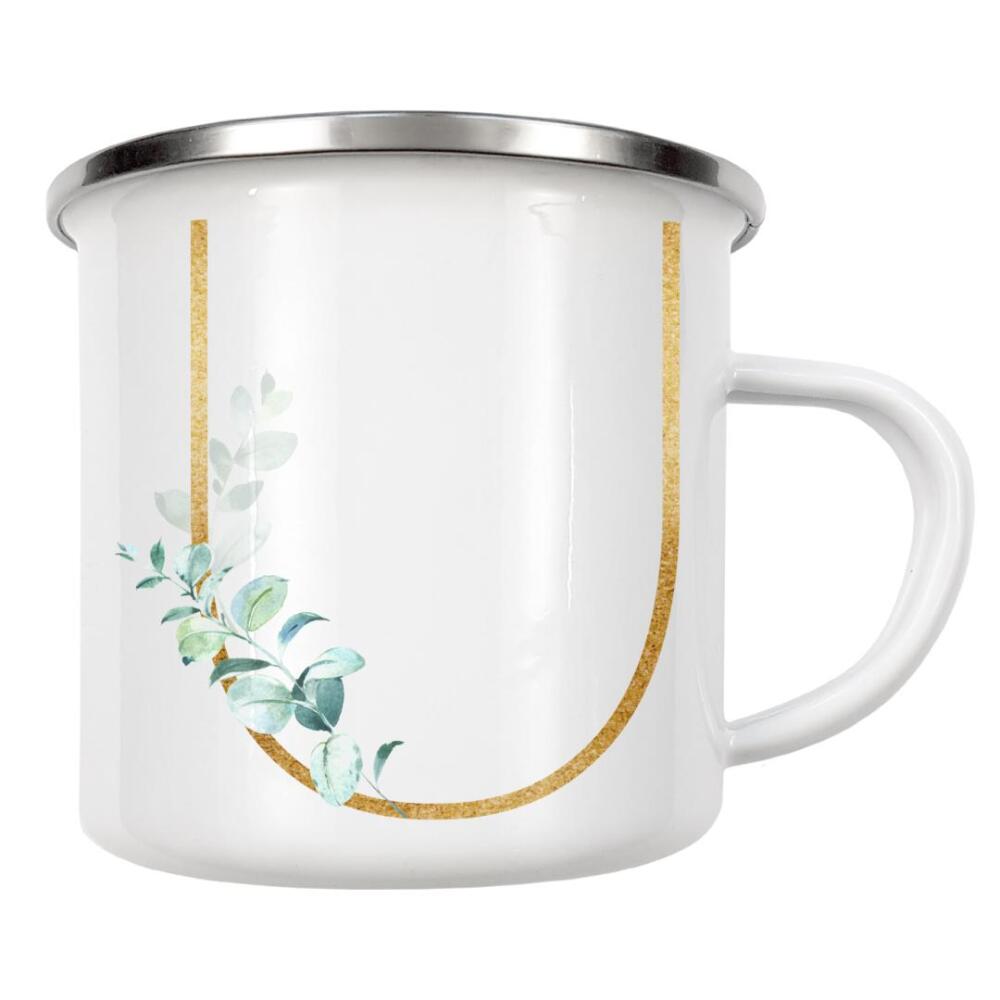 Emaille Tasse "Eucalyptus Alphabet - U" artboxONE - Buchstaben / U - Eucalyptus-alphabet,Buchstabe-u,Abc,U,Buchstabe,Eukalyptus,Alphabet