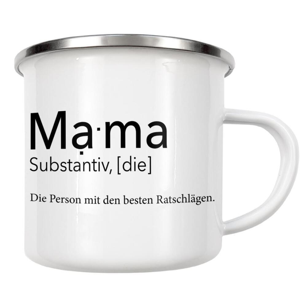 Emaille Tasse "Mama Definition - Ratschläge" artboxONE - Typografie,Schwarzweiß,Für Mama - Mama,Definition,Mami,Mutter,Muttertag,Beste ratschläge