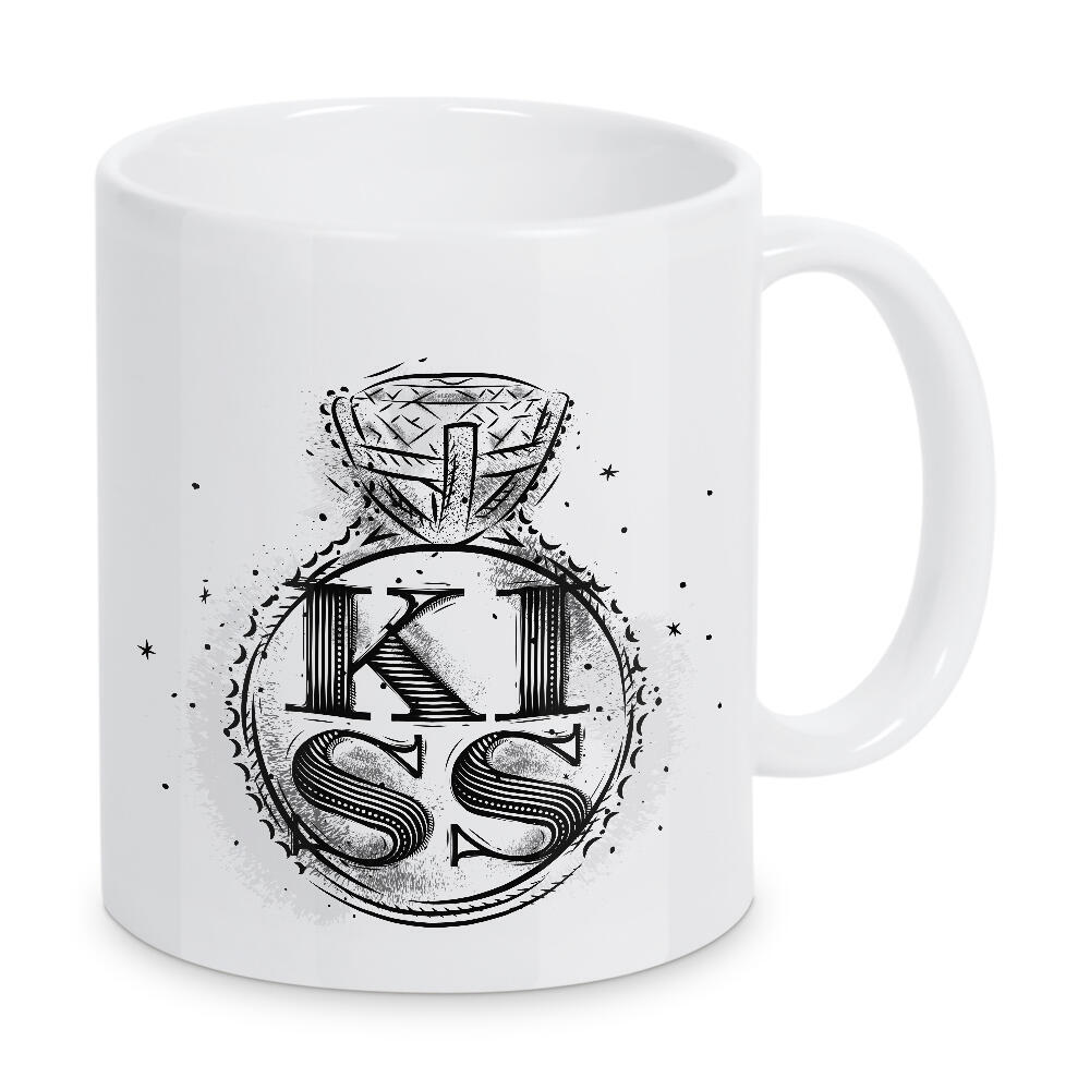 Tasse "Ring kiss vintage" artboxONE - Liebe - Love,Ring,Graphic,Silhouette,Couple,Illustration,Retro,Vintage,Lettering,Label