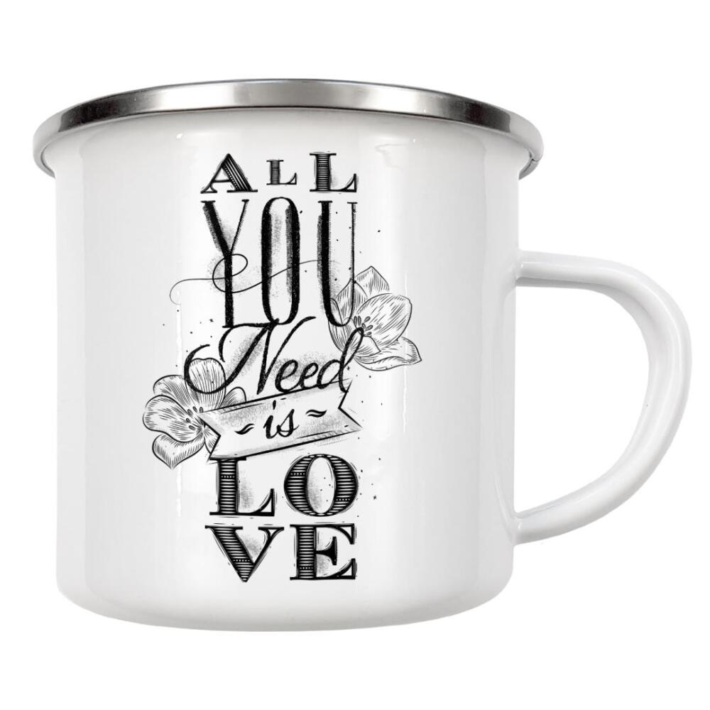 Emaille Tasse "All you need is love gray" artboxONE - Typografie - Illustration,Design,Retro,Vintage,Lettering,Calligraphy,Love,All,You,Need