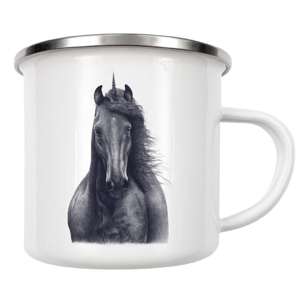 Emaille Tasse "Black unicorn" artboxONE - Tiere,Schwarzweiß - Unicorn,Horse,Black and white,Magic