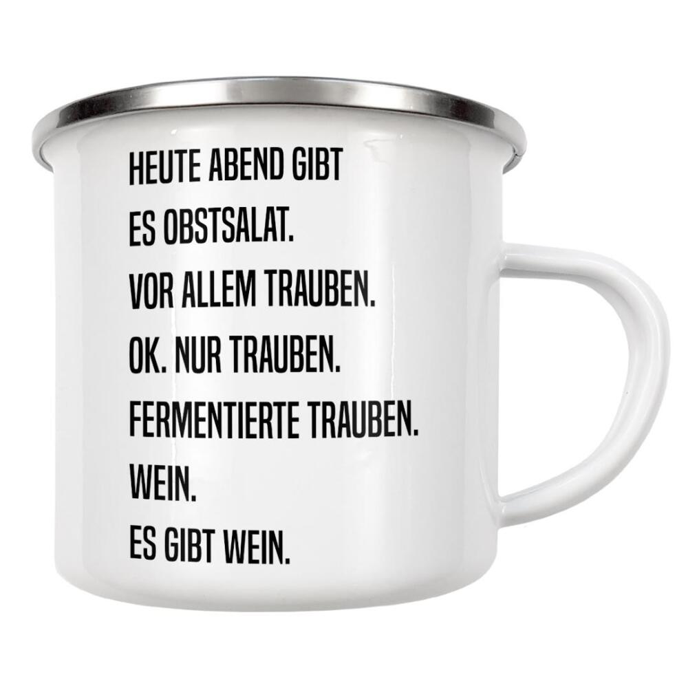 Emaille Tasse "Obstsalat" artboxONE - Typografie,Schwarzweiß,Essen & Trinken / Alkohol
