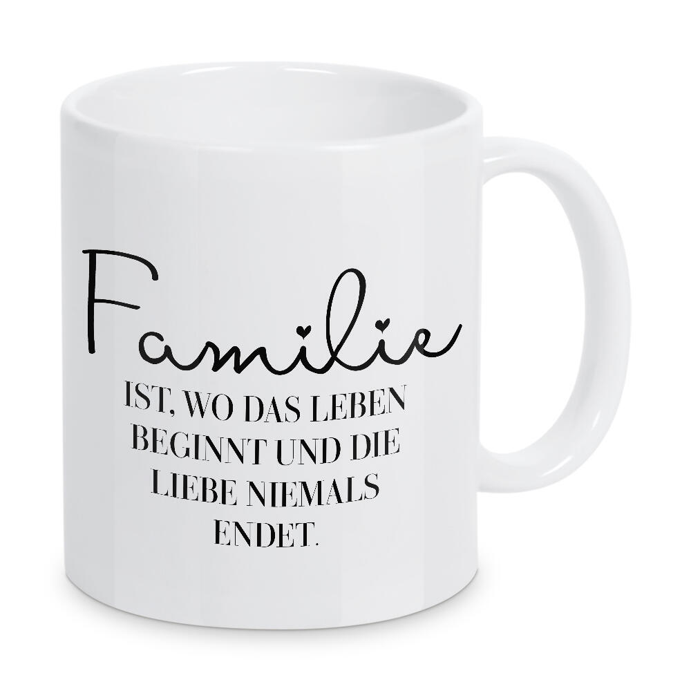 Tasse "Familie - wo das Leben beginnt" artboxONE - Typografie,Schwarzweiß,Für Mama