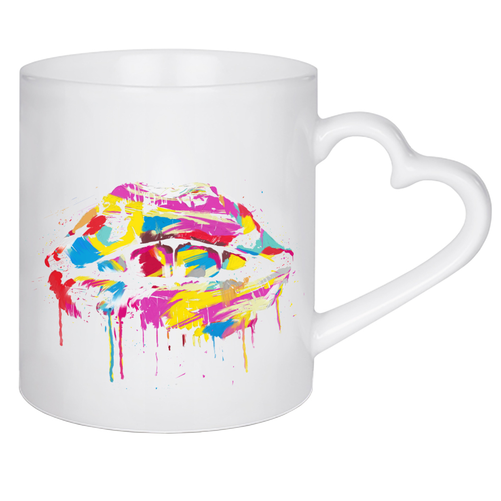 Herztasse "Colorful lips" artboxONE - Liebe - Love,Kiss,Lips,Multicoloured,Colourful,Multicolor,Summer,Spring,Cool,Happy