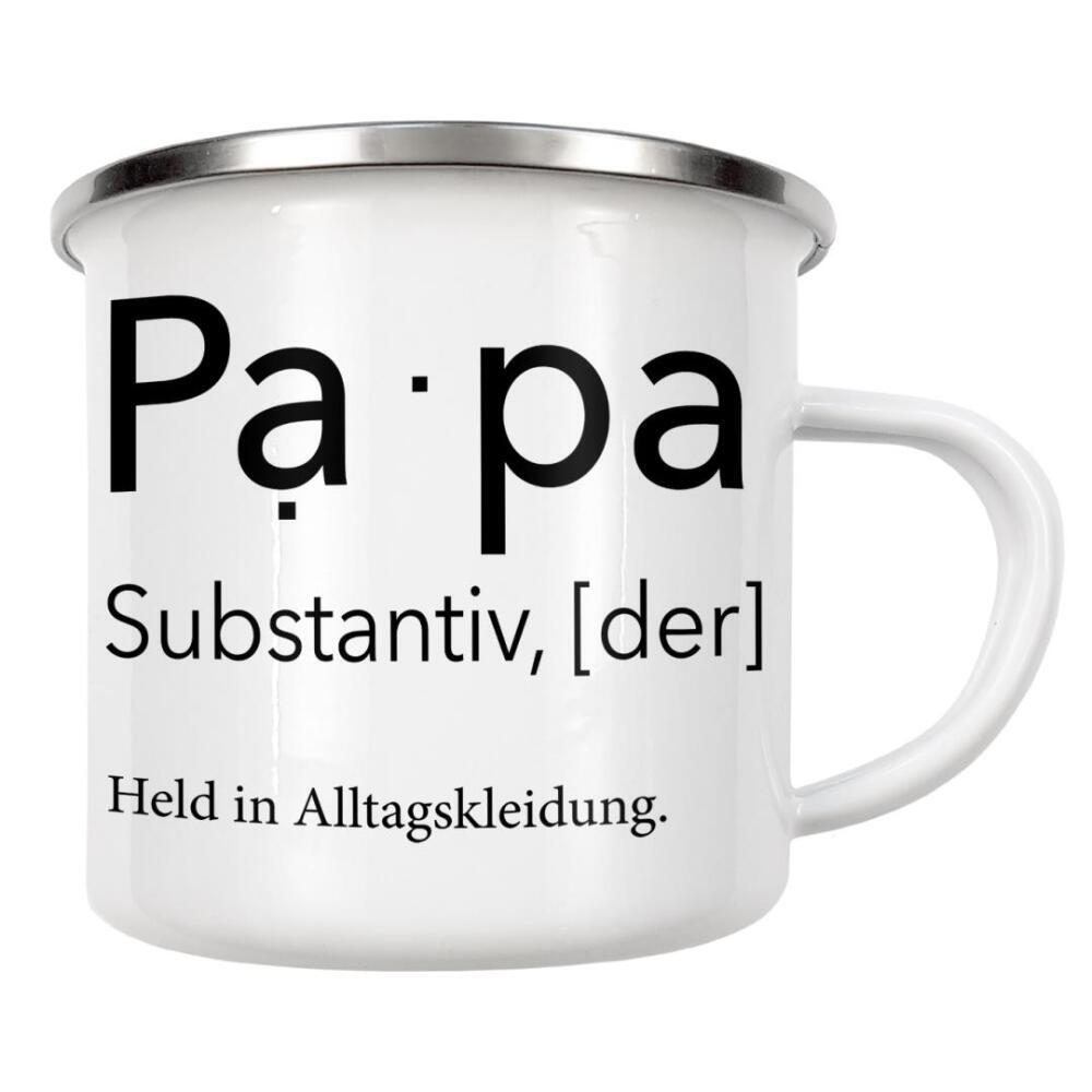 Emaille Tasse "Definition Papa Held" artboxONE - Schwarzweiß,Für Papa - Vatertag,Papa,Geschenk zum vatertag,Papi,Dad,Daddy,Vati,Vatertags geschenk