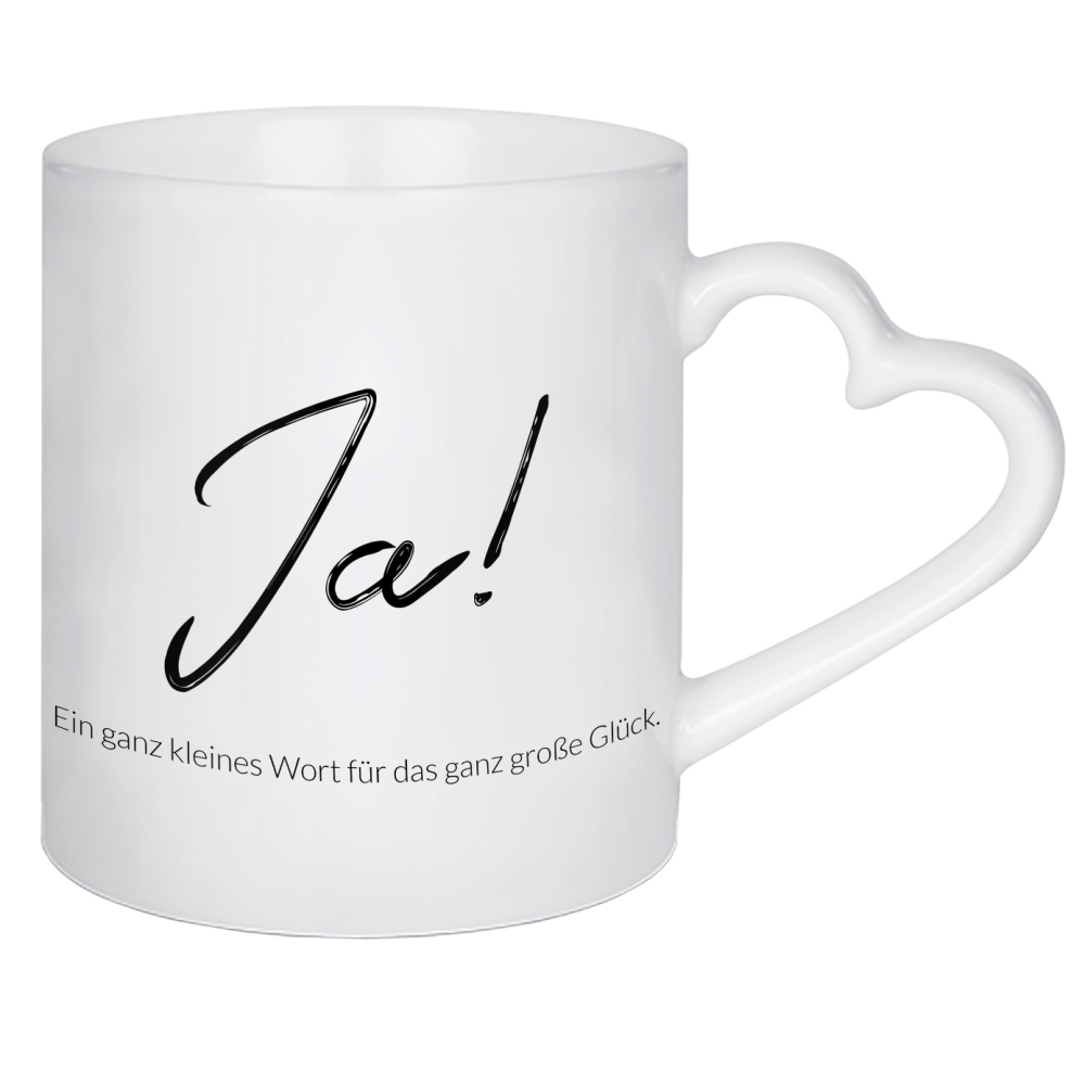 Herztasse "Ein einfaches Wort" artboxONE - Typografie,Schwarzweiß,Liebe - Hochzeitsgeschenk,Geschenk zur hochzeit,Ja wort,Hochzeit,Heiraten