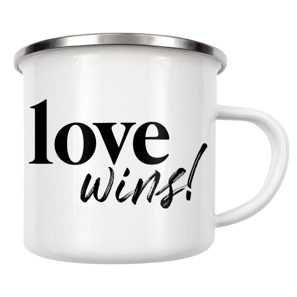 Emaille Tasse "Love wins!" artboxONE - Typografie,Schwarzweiß,Liebe