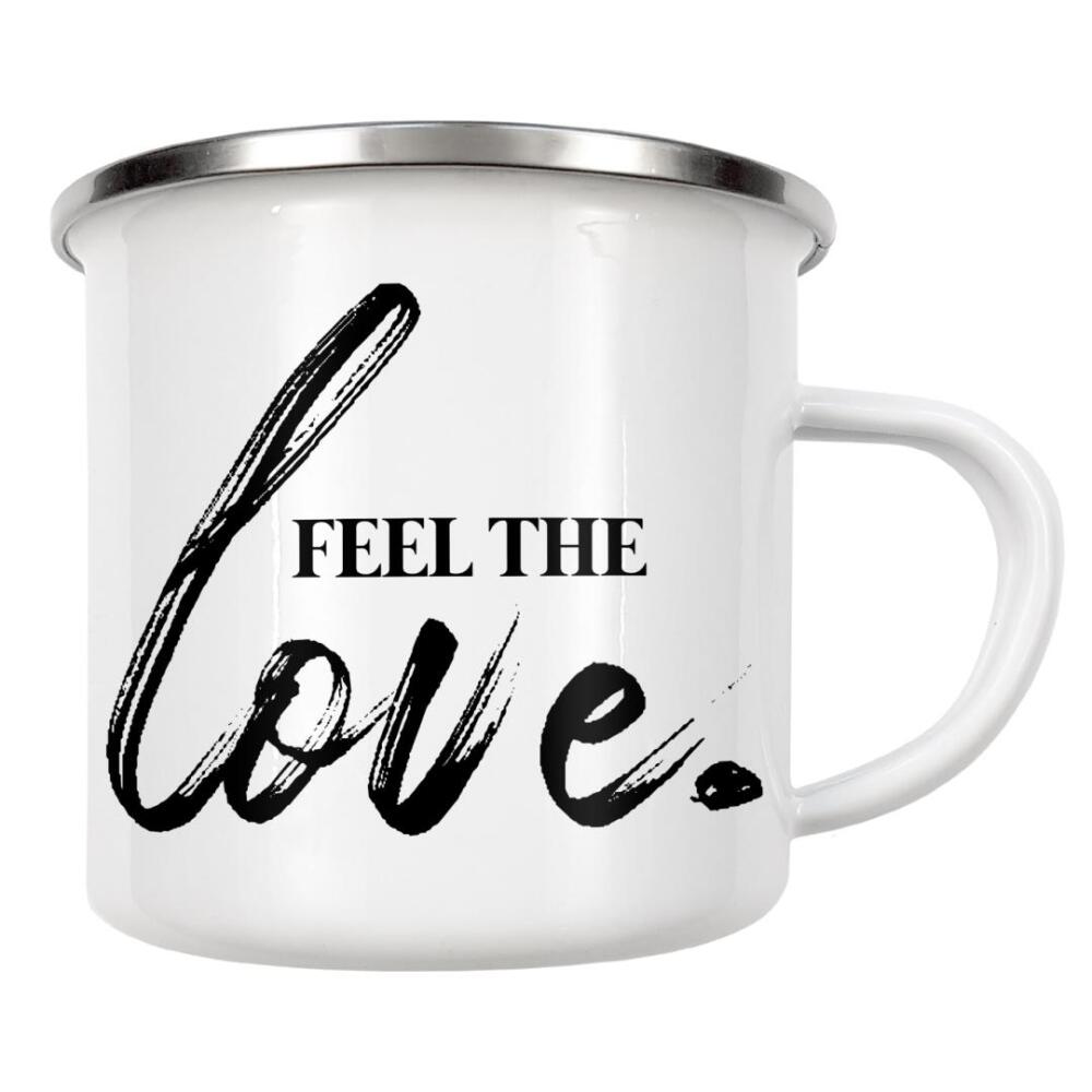 Emaille Tasse "Feel the love" artboxONE - Typografie,Schwarzweiß,Liebe