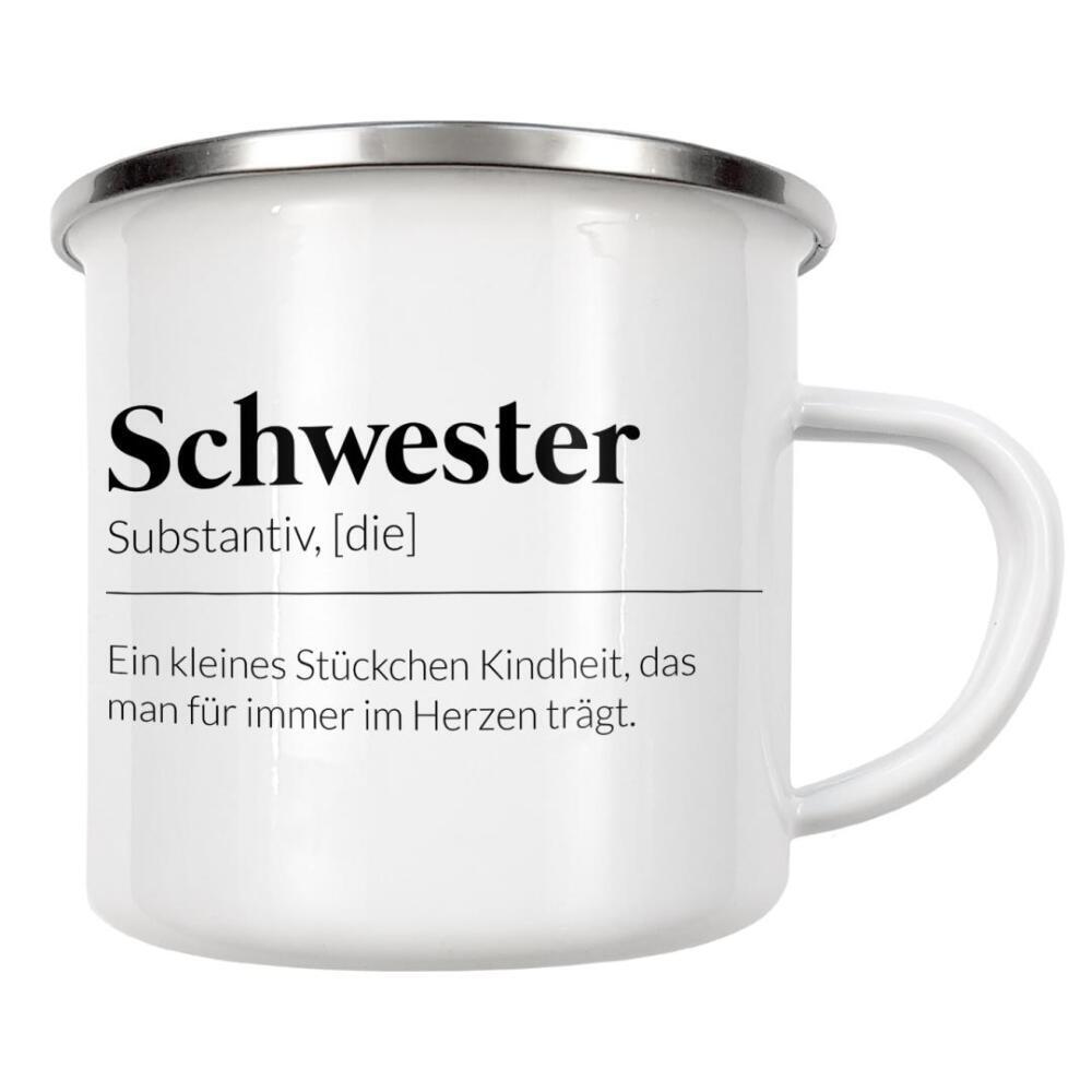 Emaille Tasse "Definition Schwester Kindheit" artboxONE - Typografie,Schwarzweiß,Liebe