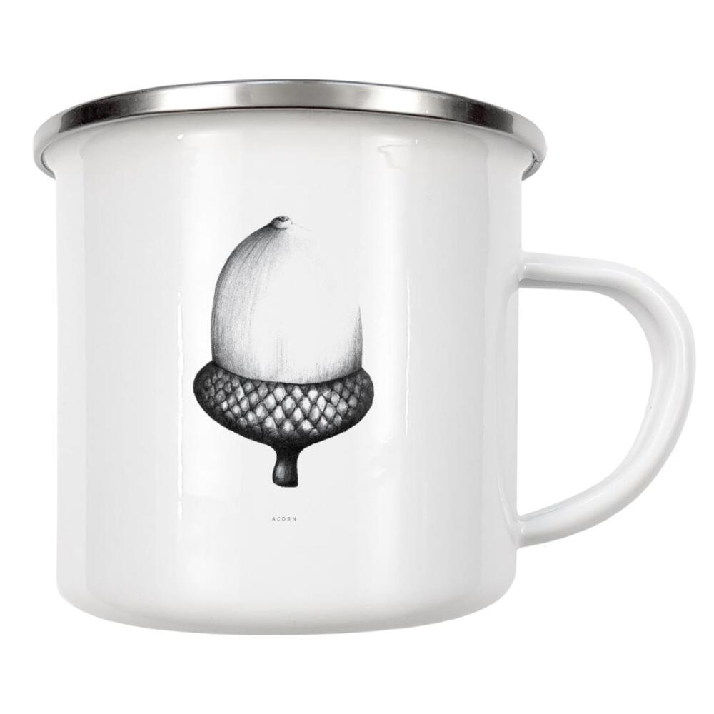 Emaille Tasse "Beautiful acorn black and white" artboxONE - Natur,Floral,Schwarzweiß