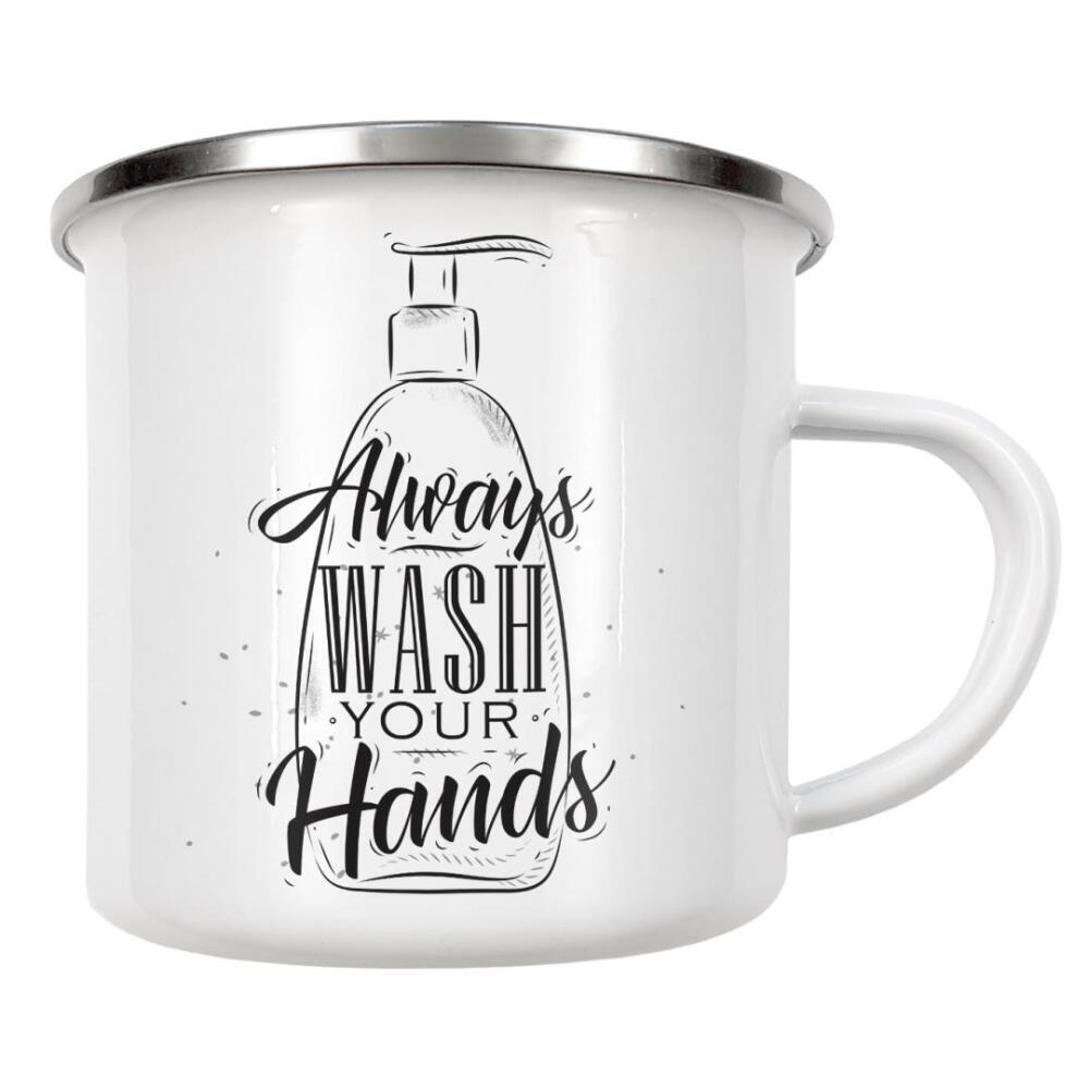 Emaille Tasse "Soap dispenser graphic" artboxONE - Typografie,Schwarzweiß