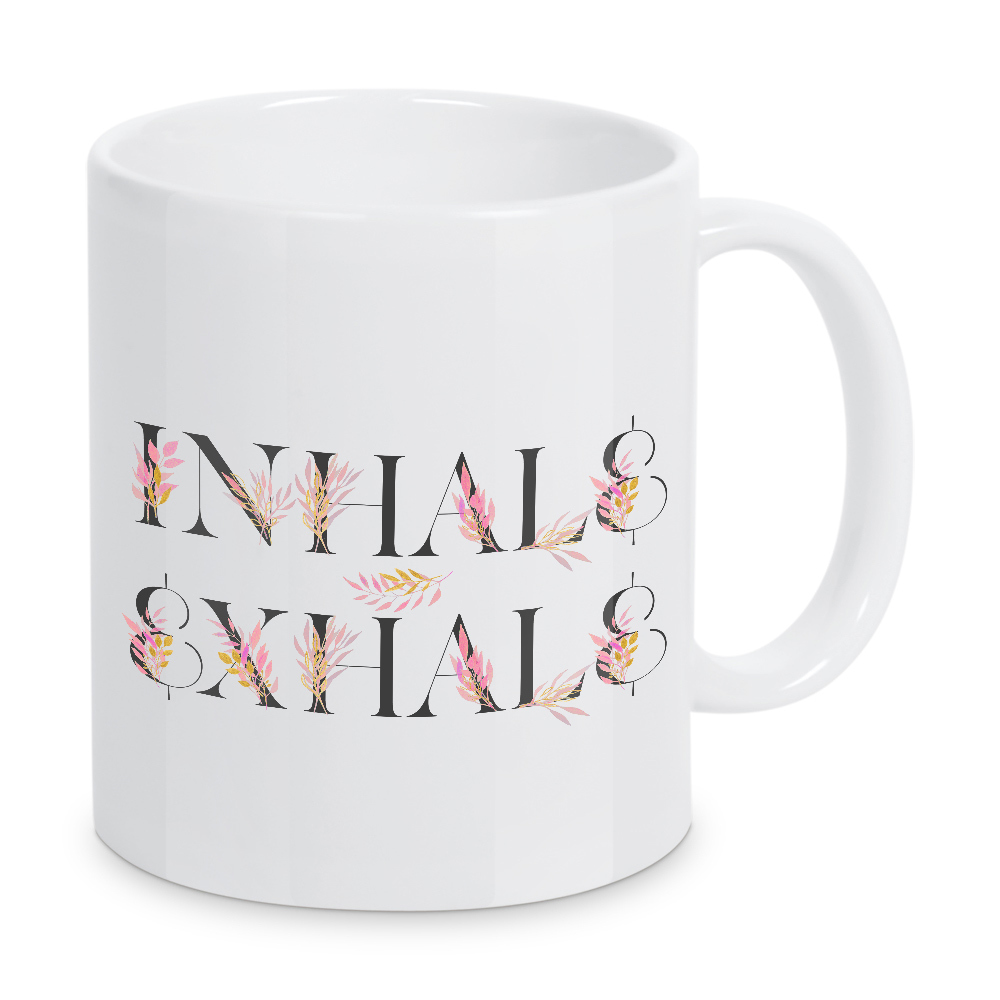 Tasse "Floral Inhale Exhale" artboxONE - Typografie,Floral,Buchstaben - Letter,Yoga,Inhale,Exhale,Quote,Floral,Flower,Watercolor,Pink