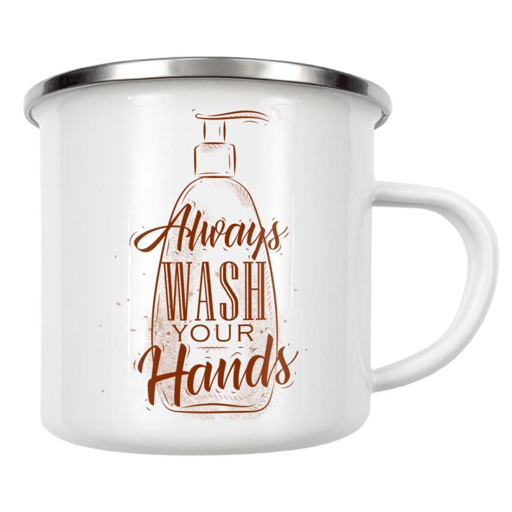 Emaille Tasse "Soap Dispenser" artboxONE - Typografie - Soap,Dispenser,Bottle,Care,Cream,Design,Illustration,Lettering,Graphic,Retro,Vintage,Craft