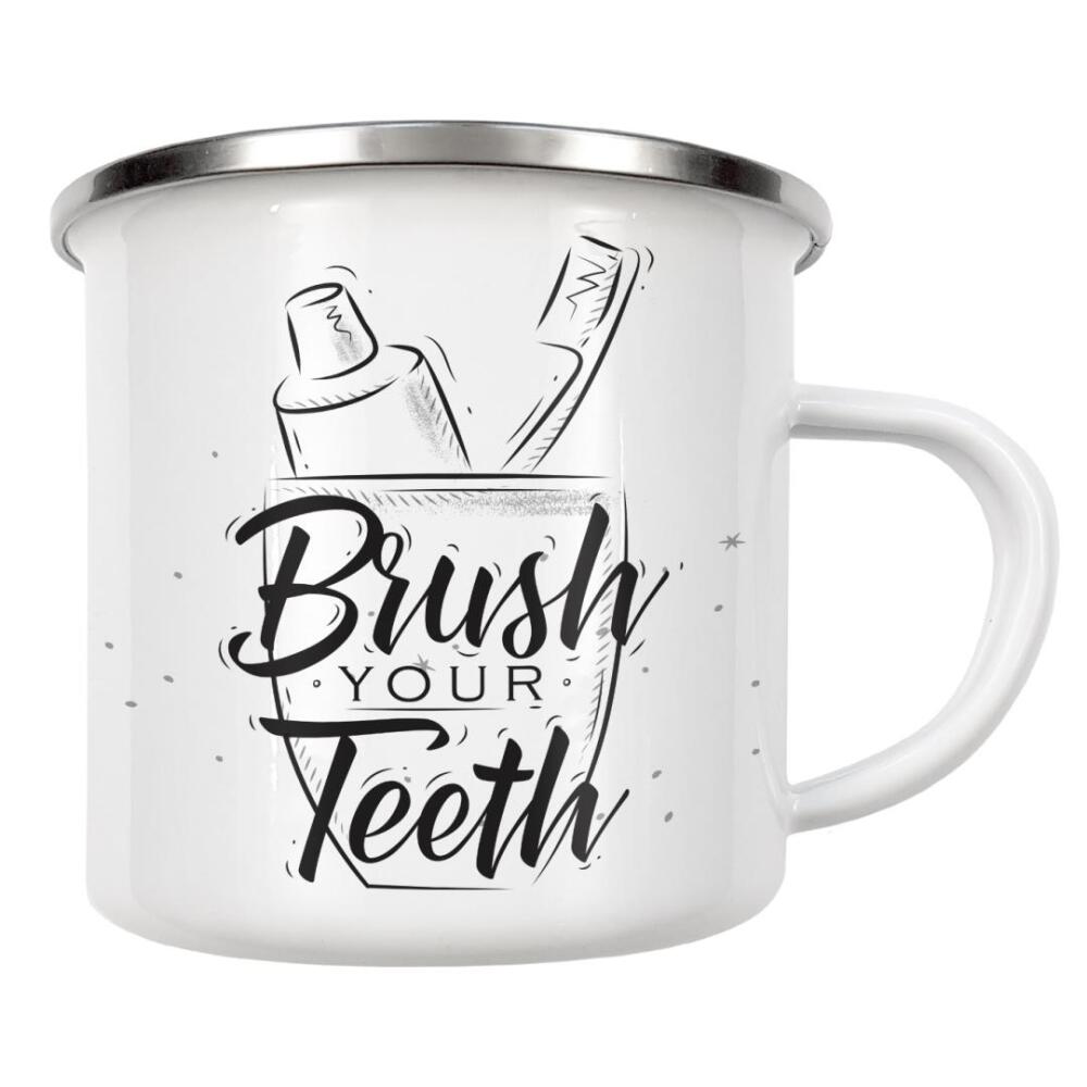 Emaille Tasse "Toothpaste and brush graphics" artboxONE - Typografie,Schwarzweiß