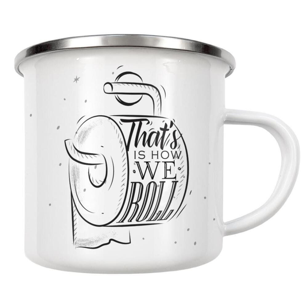 Emaille Tasse "Toilet paper graphics retro" artboxONE - Für Kinder,Schwarzweiß,Für Mama,Für Papa