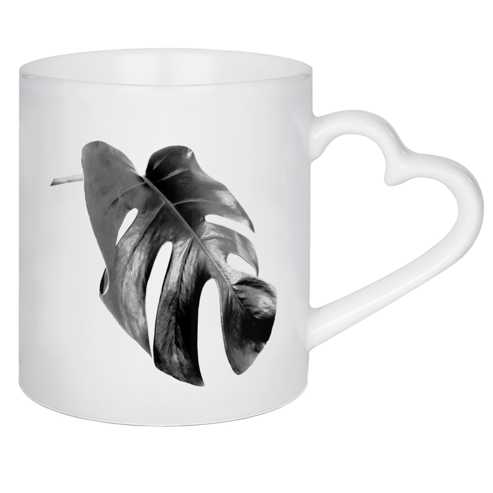Herztasse "Monstera Leaf Black and White" artboxONE - Floral,Schwarzweiß - Blätter,Schwarz und weiß,Monstera,Tropische pflanzen