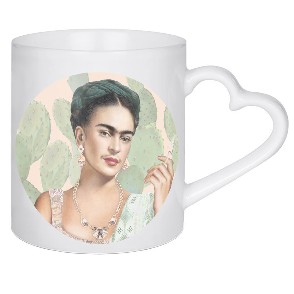Herztasse "Couture Mexicaine" artboxONE - Reise,Menschen - Rauchen,Frida kahlo,Mexiko,Kaktus,Frau,Portrait
