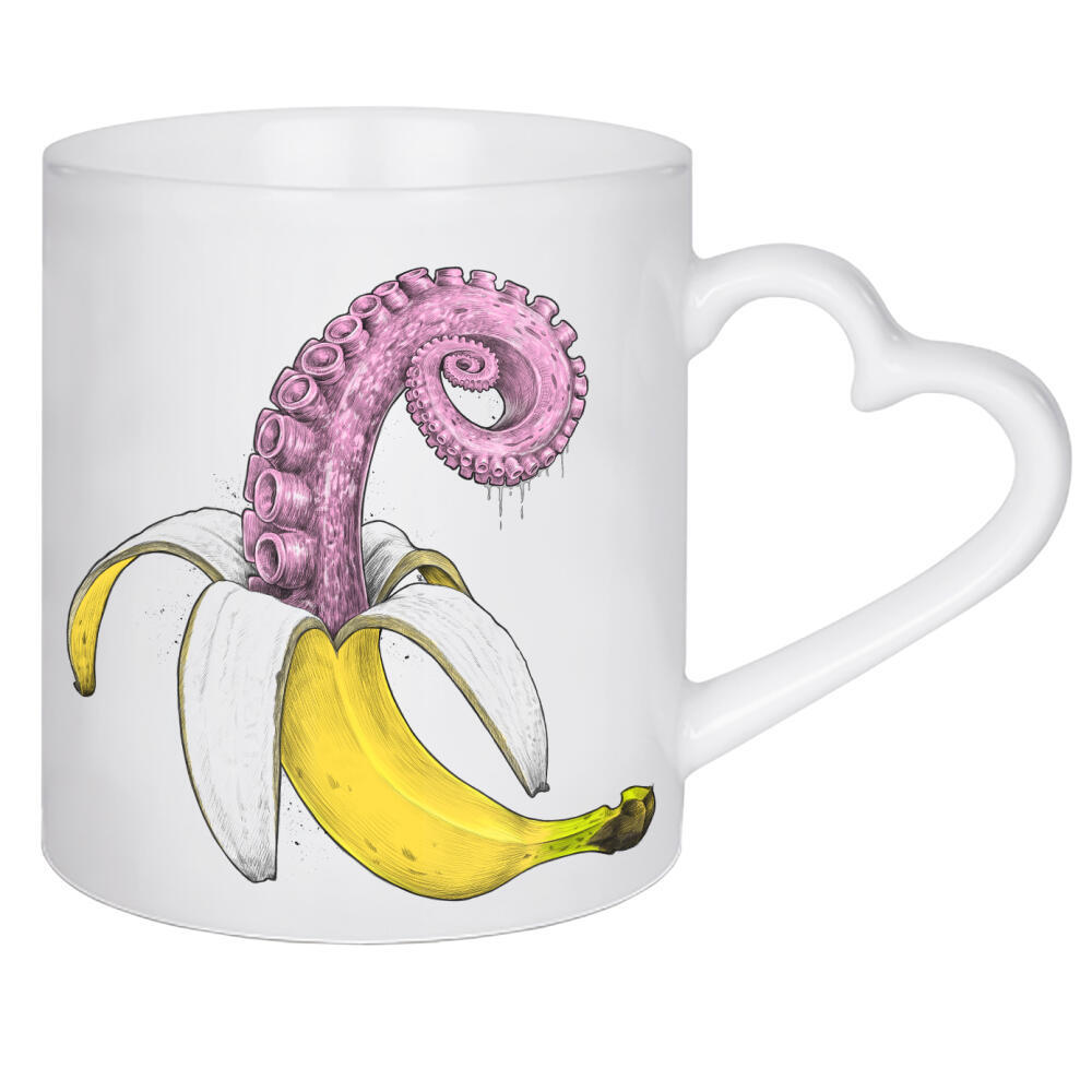Herztasse "Octopus banana" artboxONE - Tiere,Essen & Trinken - Banana,Octopus,Tentacle,Fruit,Fun,Aqua,Psychedelic,Ocean,Pink,Yellow