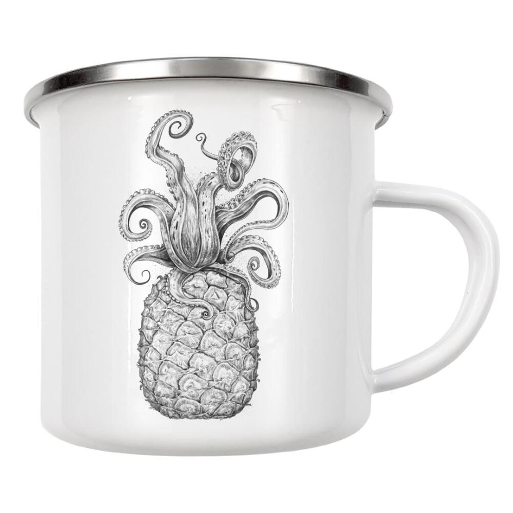 Emaille Tasse "Octopus Pineapple black & white" artboxONE - Tiere,Essen & Trinken,Schwarzweiß