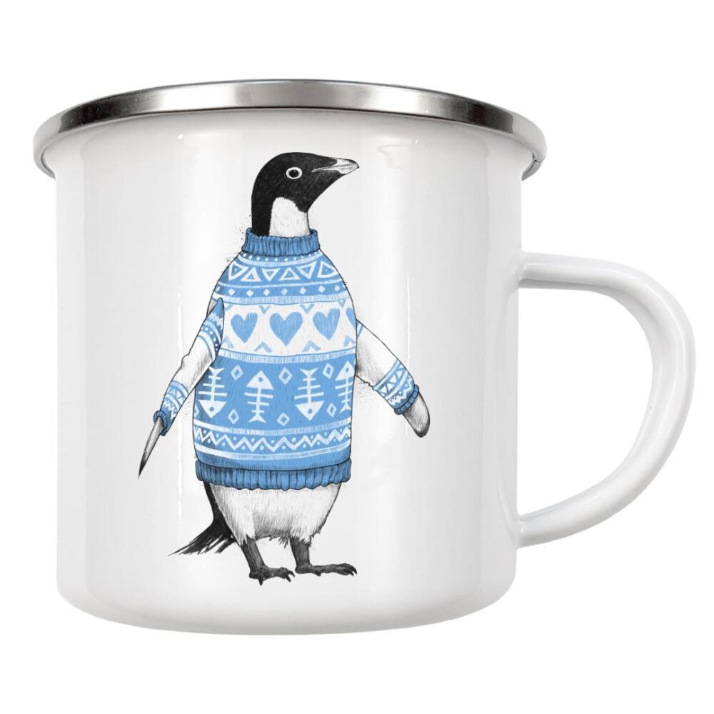 Emaille Tasse "Penguin in a sweater" artboxONE - Natur,Tiere,Schwarzweiß,Lustig