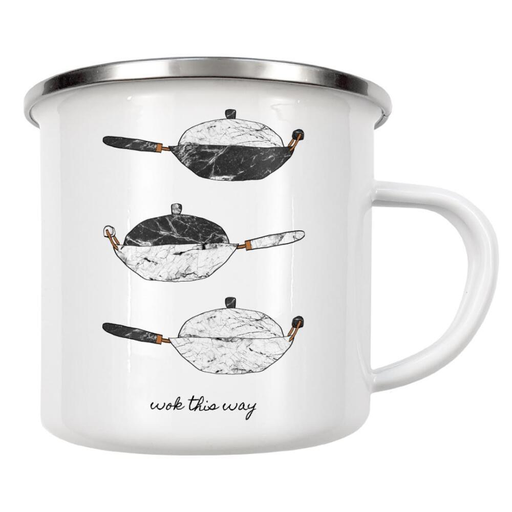 Emaille Tasse "Wok This Way" artboxONE - Typografie,Essen & Trinken,Musik,Marmor,Lustig