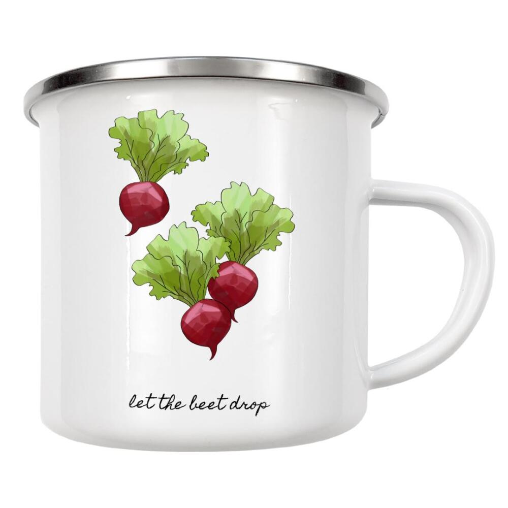 Emaille Tasse "Let the Beet Drop" artboxONE - Typografie,Essen & Trinken,Essen & Trinken,Musik,Retro
