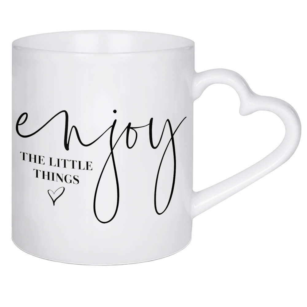 Herztasse "Enjoy little things" artboxONE - Typografie,Schwarzweiß