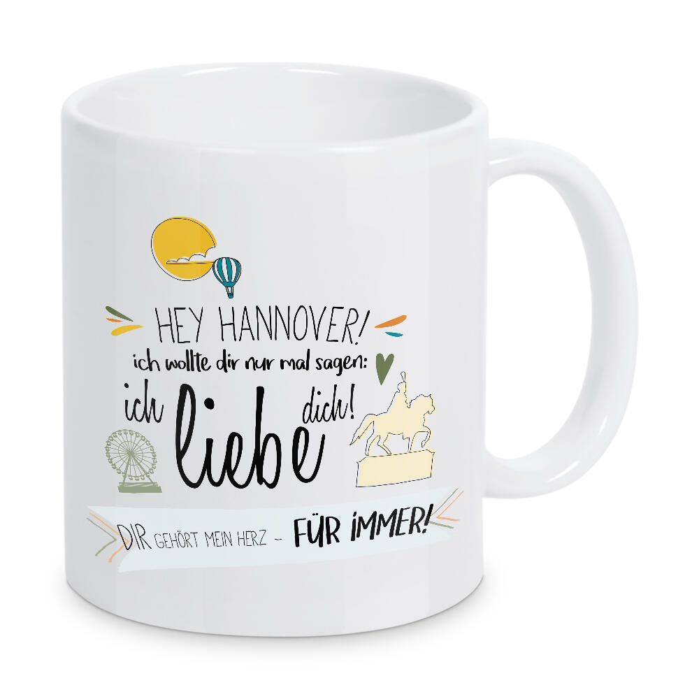 Tasse "Hey Hannover - Ich liebe dich !" artboxONE - Städte,Typografie,Liebe - Hannover,Deutschland,Stadt,Wahrzeichen,Liebe,Typo