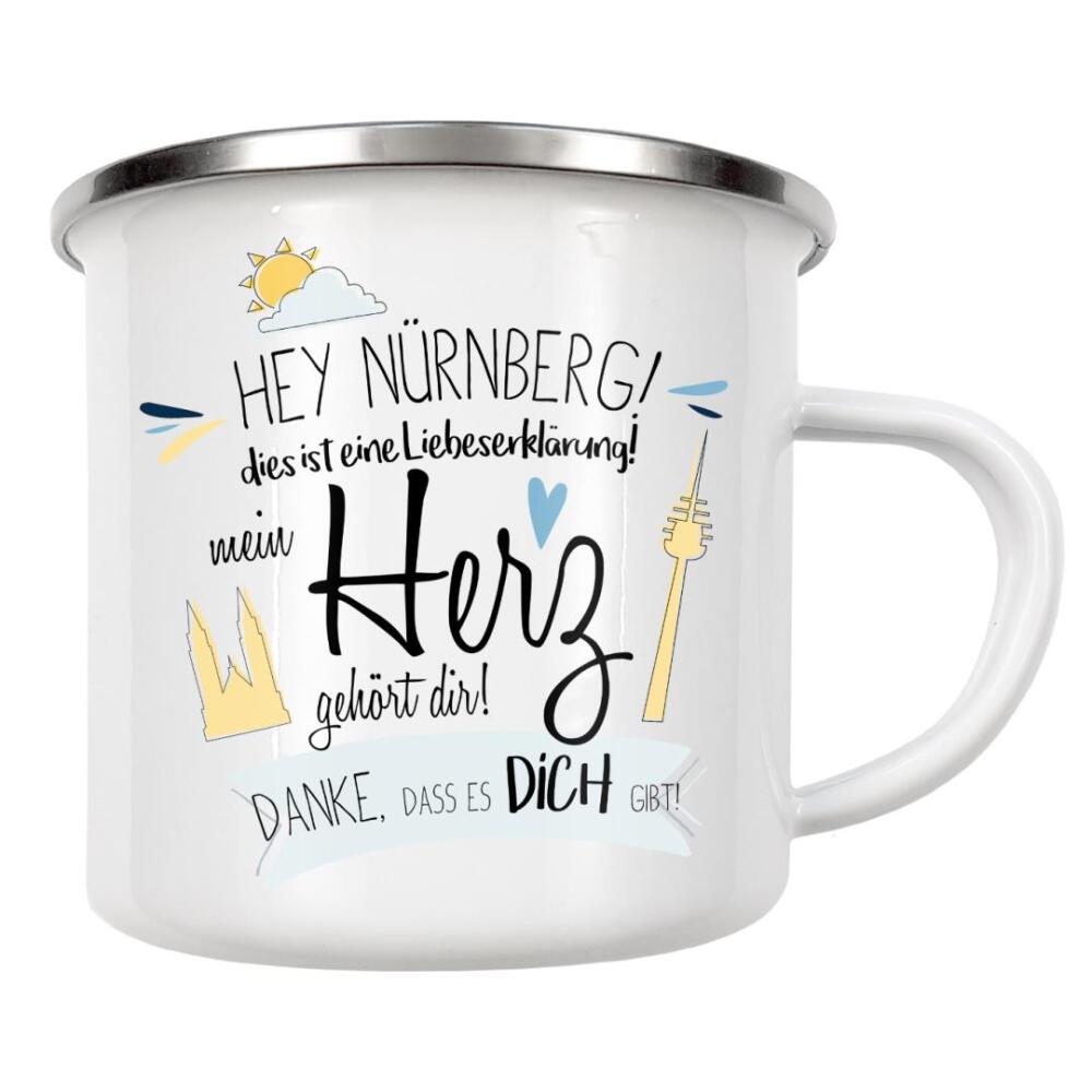 Emaille Tasse "Hey Nürnberg - Ich liebe dich !" artboxONE - Städte,Typografie,Liebe - Nürnberg,Stadt,Deutschland,Liebe,Typo,Wahrzeichen