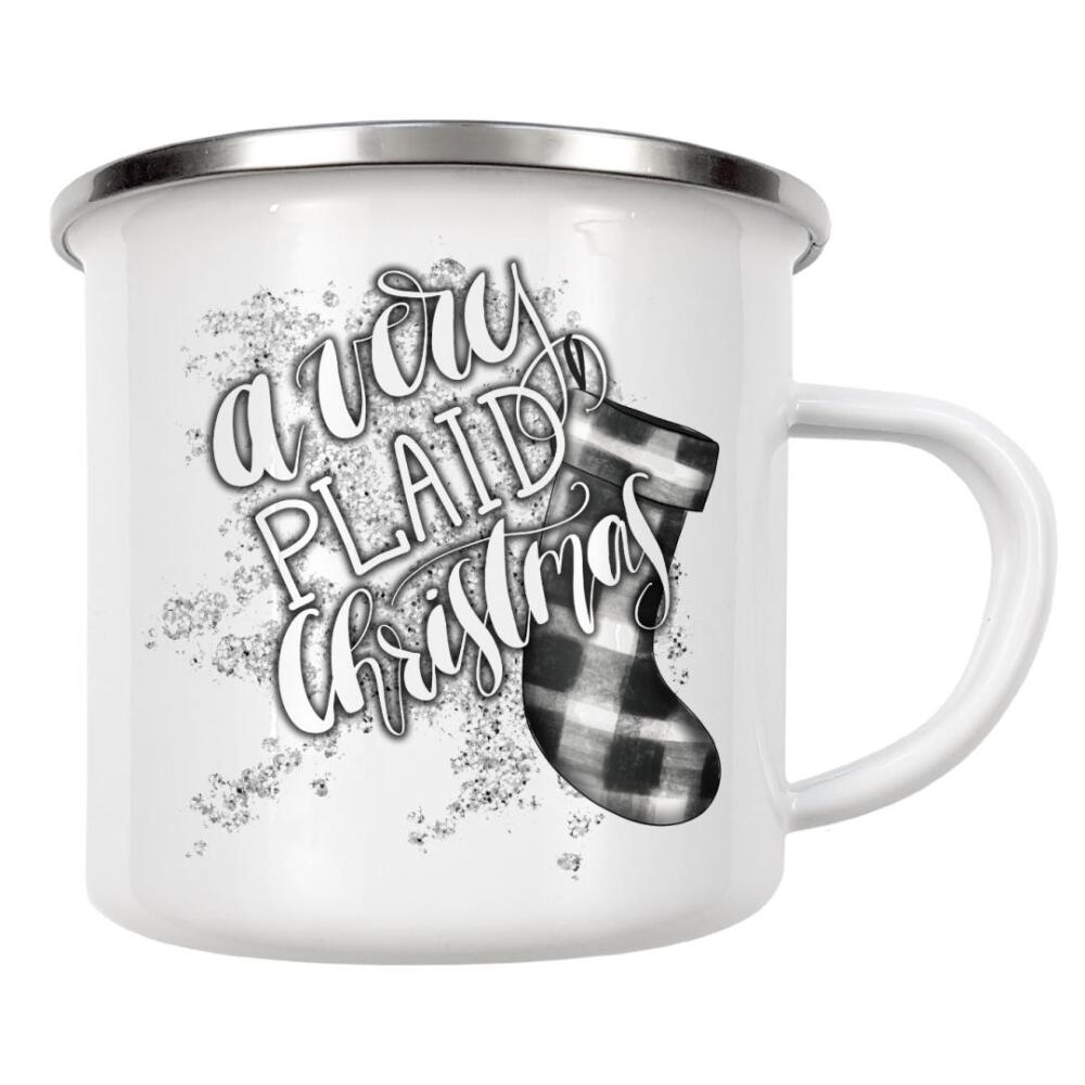 Emaille Tasse "A Very Plaid Christmas" artboxONE - Typografie,Weihnachten,Festivals