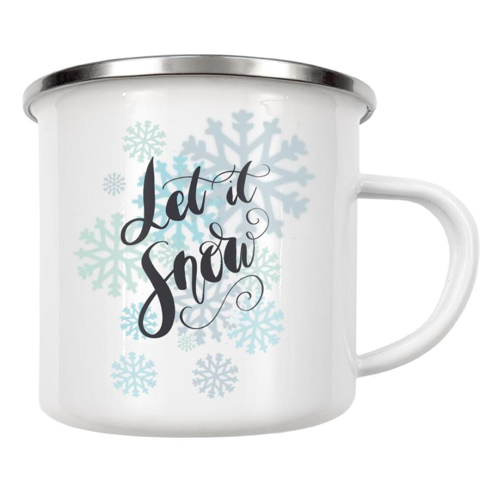 Emaille Tasse "Snowlakes" artboxONE - Typografie,Weihnachten - Winter,Quote,Christmas,Xmas,Let it snow,Holiday,Transfer,Typo,Schnee,Flocken