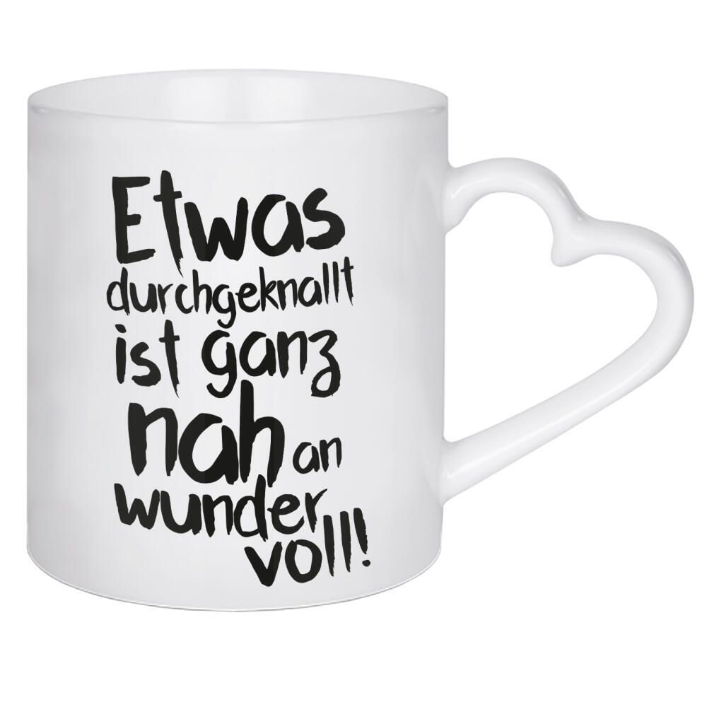 Herztasse "Durchgeknallt_black" artboxONE - Typografie,Menschen,Schwarzweiß,Lustig