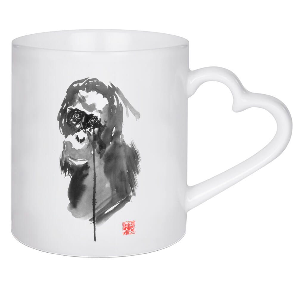 Herztasse "Sad borneo" artboxONE - Tiere,Schwarzweiß - Borneo,Monkey,Orangutan,Ink,Japanese,Zen