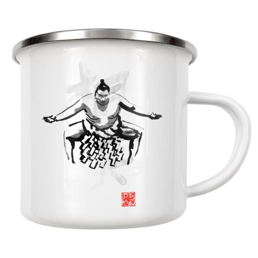 Emaille Tasse "Sumo wrestler" artboxONE - Menschen,Schwarzweiß,Sport