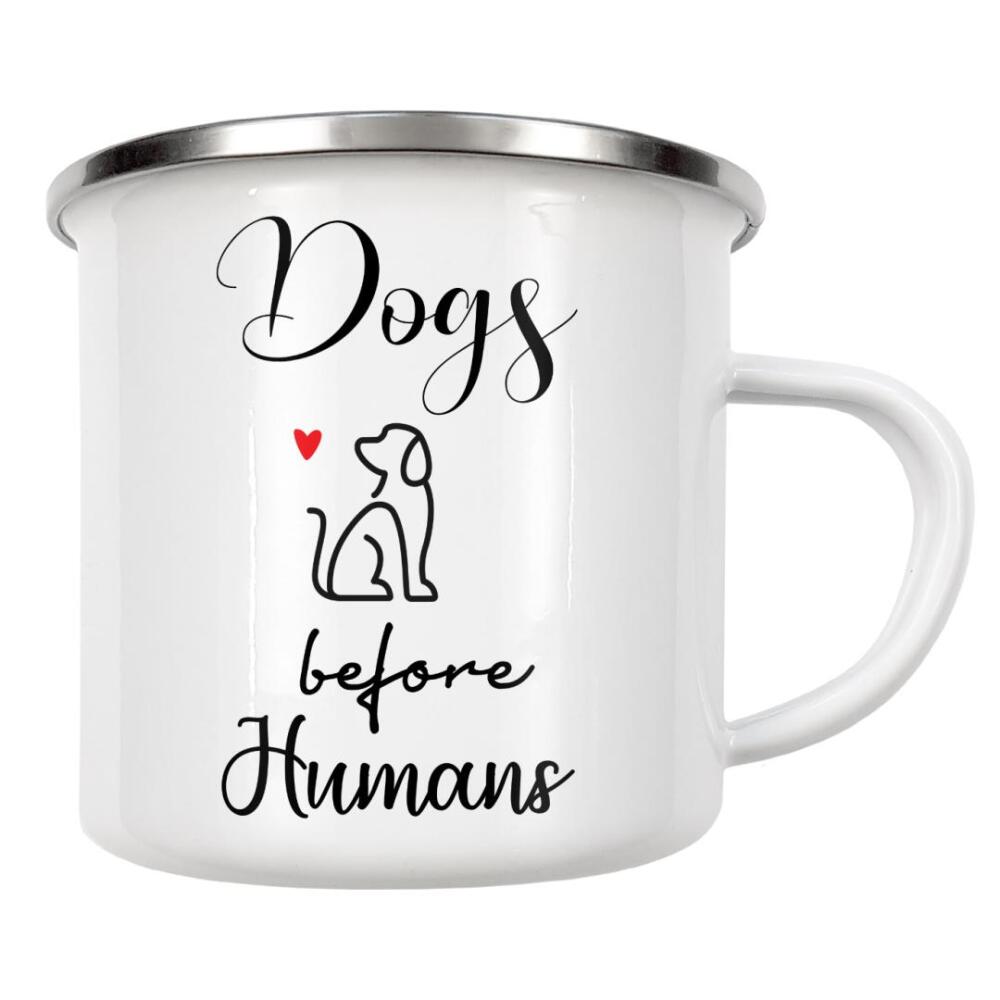 Emaille Tasse "Lieber Hunde" artboxONE - Typografie,Tiere,Schwarzweiß