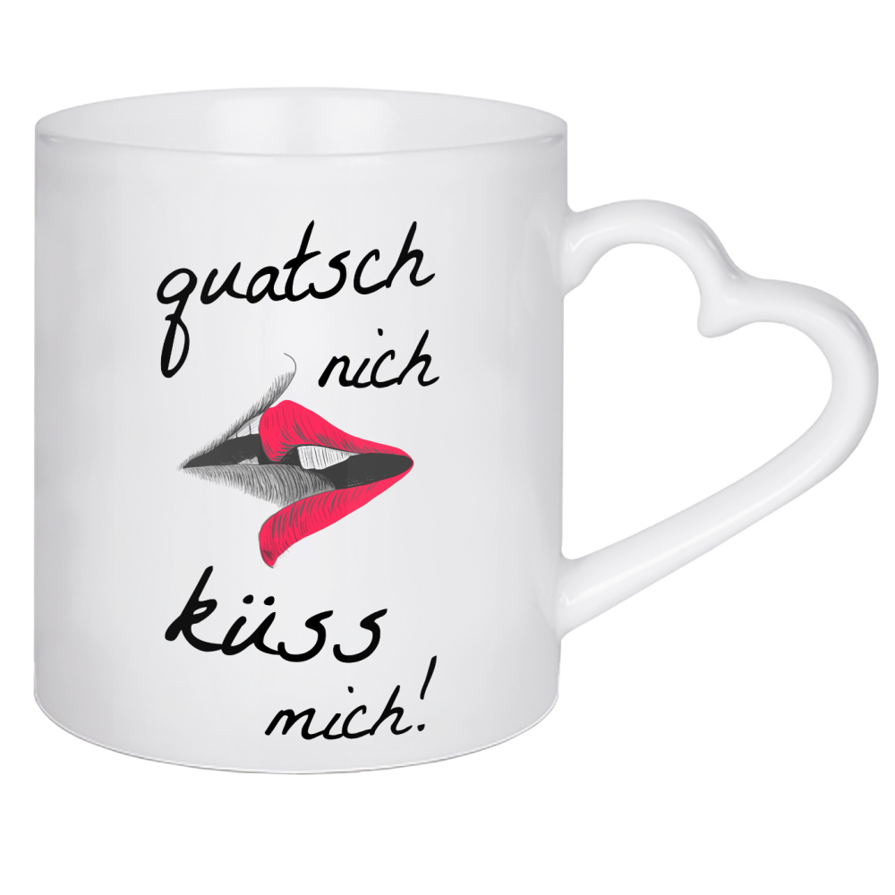 Herztasse "Nicht quatschen - küssen" artboxONE - Typografie,Schwarzweiß