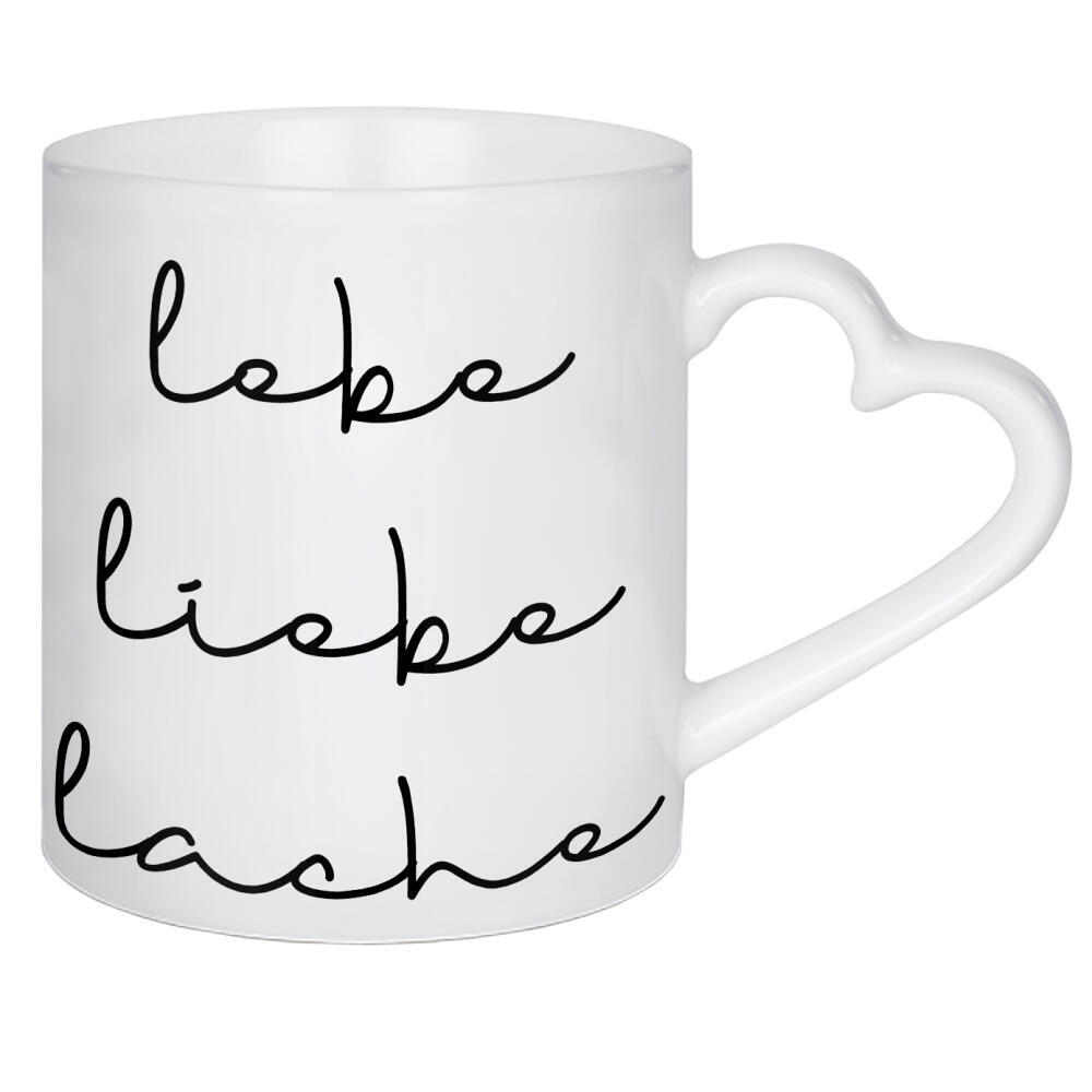 Herztasse "Lebe liebe lache" artboxONE - Typografie,Schwarzweiß