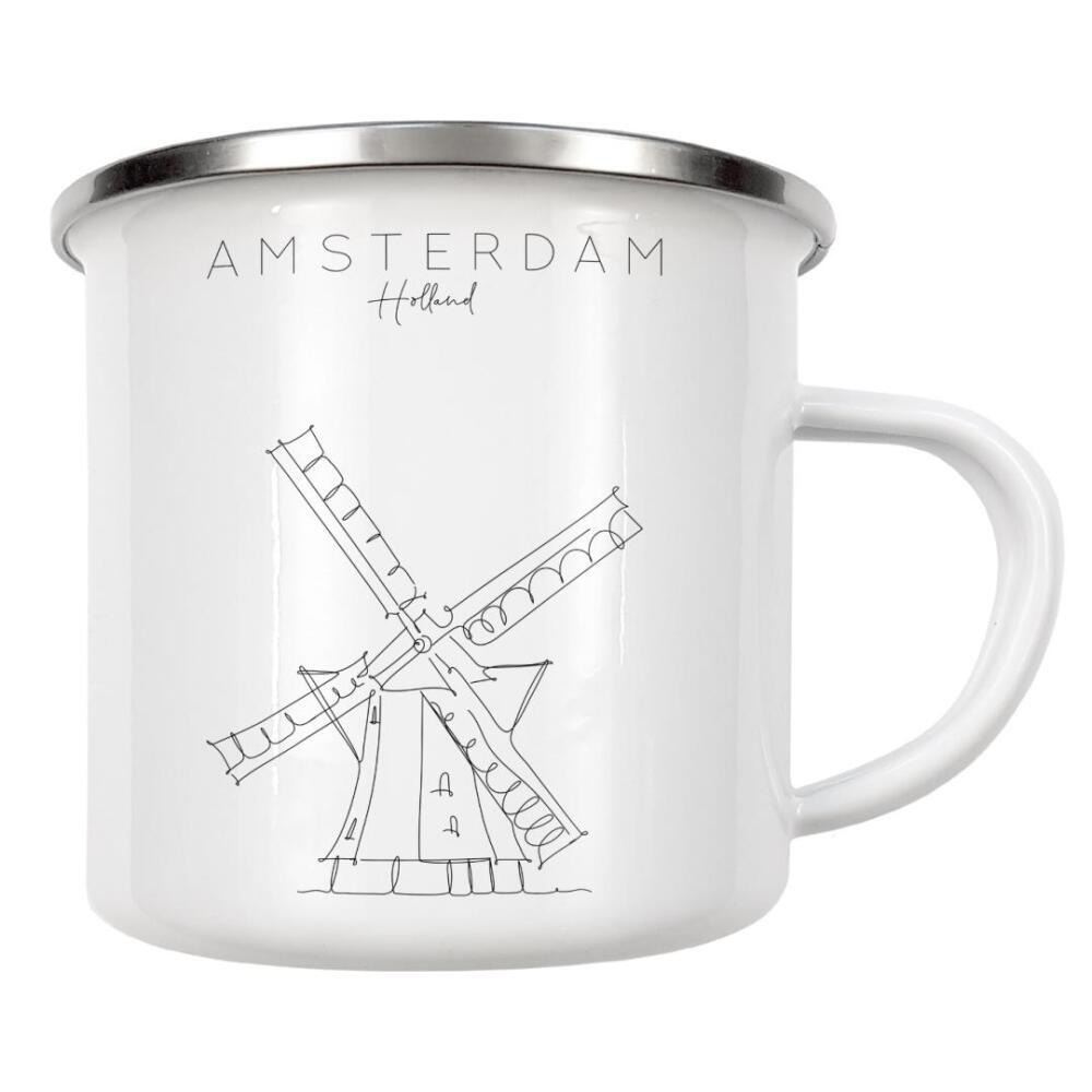 Emaille Tasse "Holland windmill" artboxONE - Städte,Reise,Schwarzweiß,Städte / Amsterdam