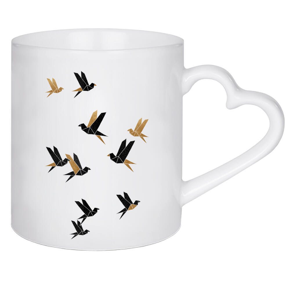 Herztasse "Origami Birds Collage" artboxONE - Natur,Tiere,Abstrakt,Geometrie