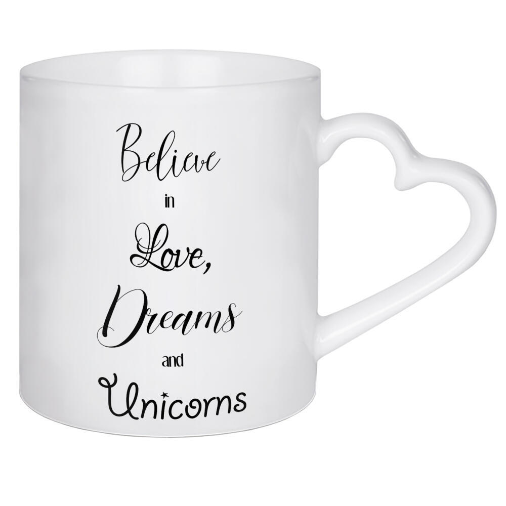 Herztasse "Believe in Dreams" artboxONE - Typografie,Schwarzweiß