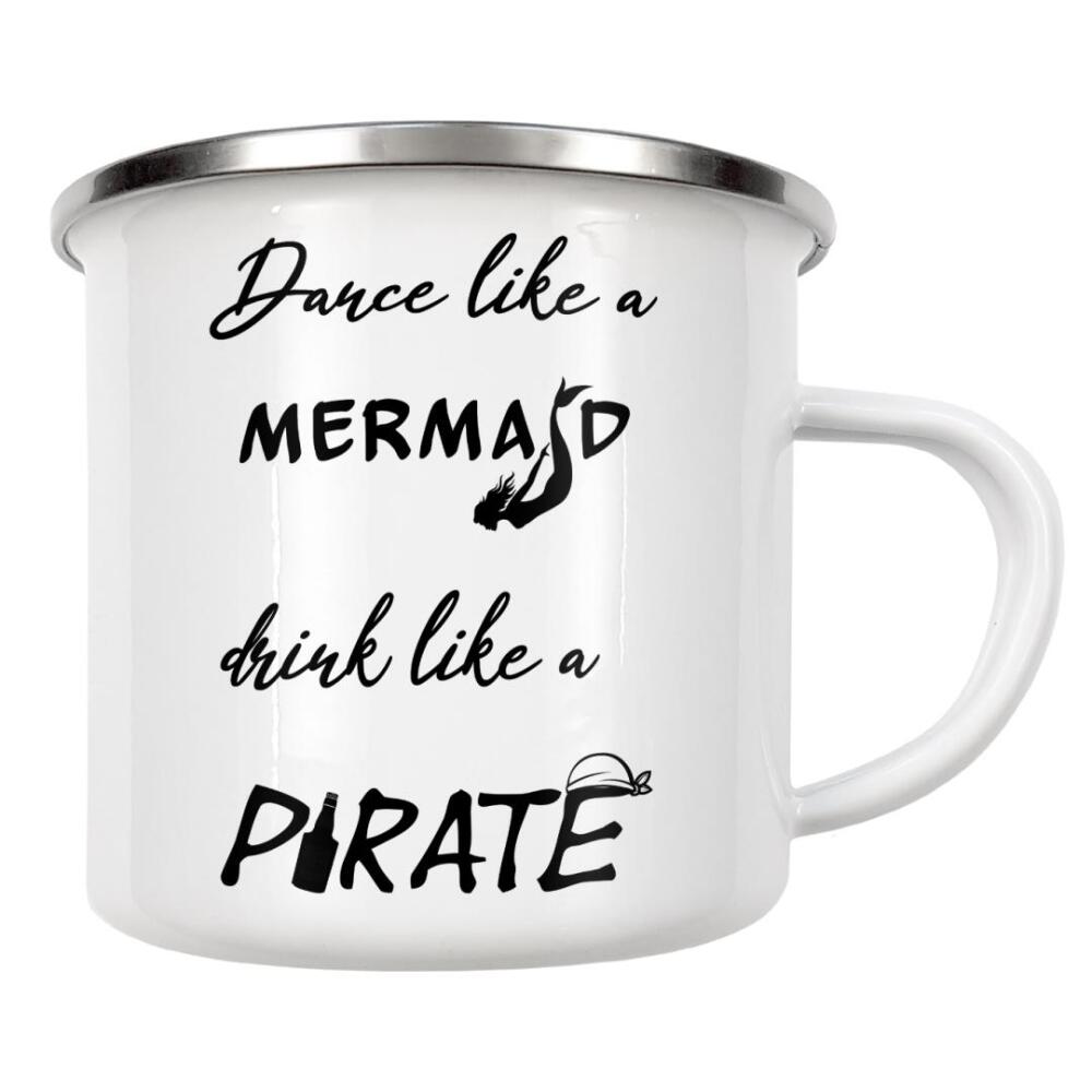 Emaille Tasse "Meerjungfrau und Pirat" artboxONE - Typografie,Schwarzweiß
