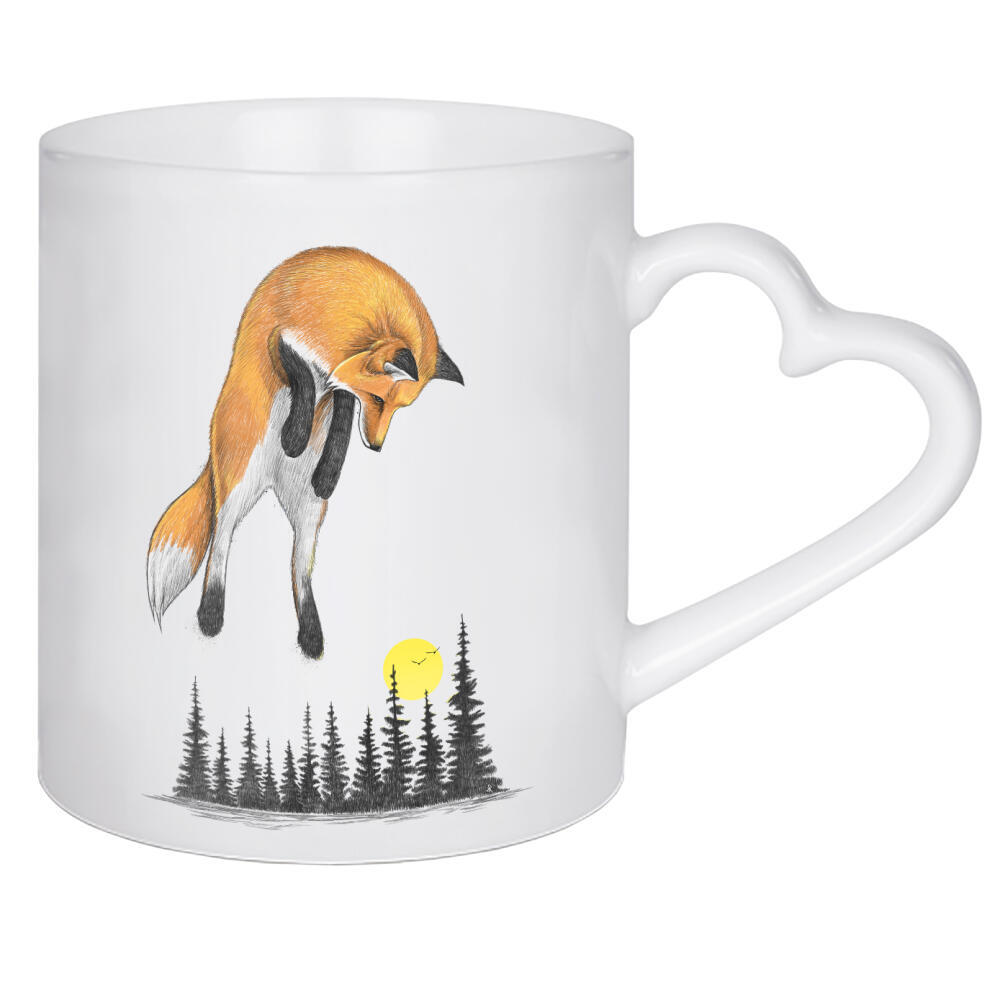 Herztasse "Fox on the hunt" artboxONE - Natur,Tiere - Fox,Foxy,Animal,Hunter,Hunting,Nature,Forest,Trees,Sun,Sunset,Wild,Wildlife,Tier,Fuchs,Wald