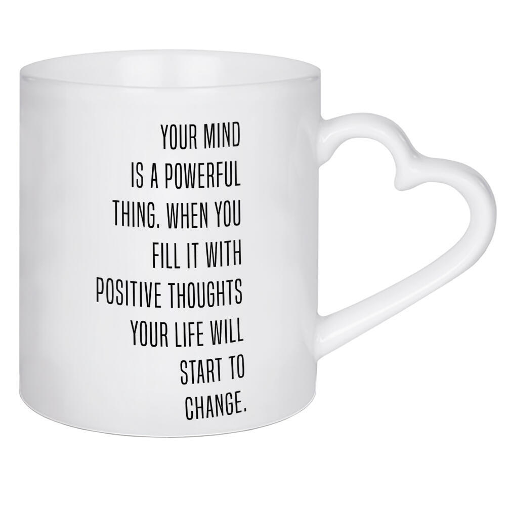 Herztasse "Power of mind" artboxONE - Typografie,Menschen,Schwarzweiß